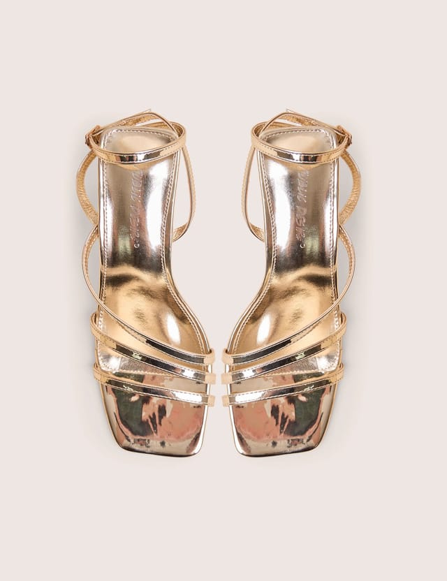 Public Desire Robin Gold Strappy Square Toe Mid Block Heels - 2