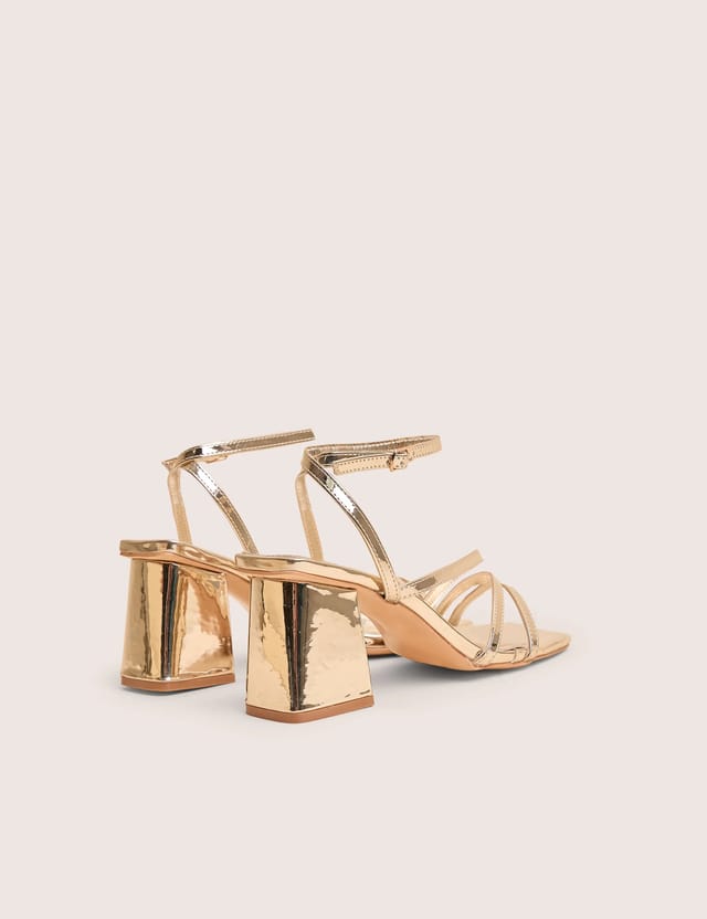 Public Desire Robin Gold Strappy Square Toe Mid Block Heels - 3