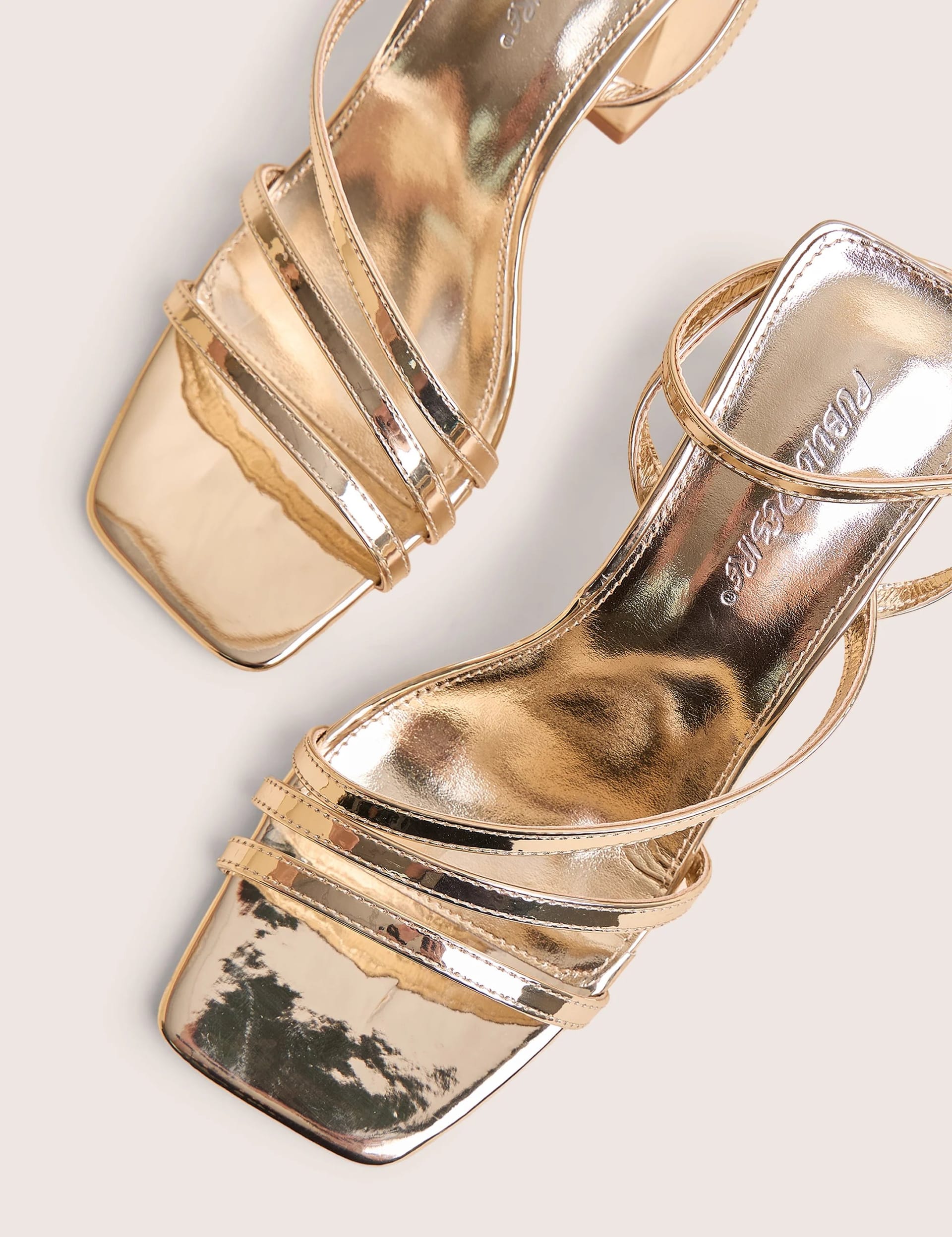 Public Desire Robin Gold Strappy Square Toe Mid Block Heels - 4