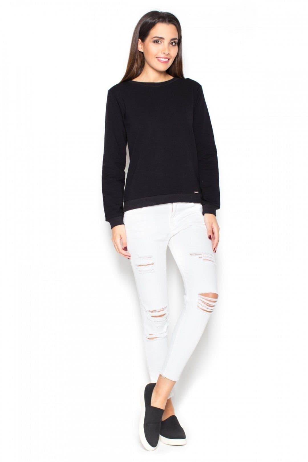 Love Lace Love Lace Women's Soft Knit Sweatshirt Blouse with Back Bow in Black