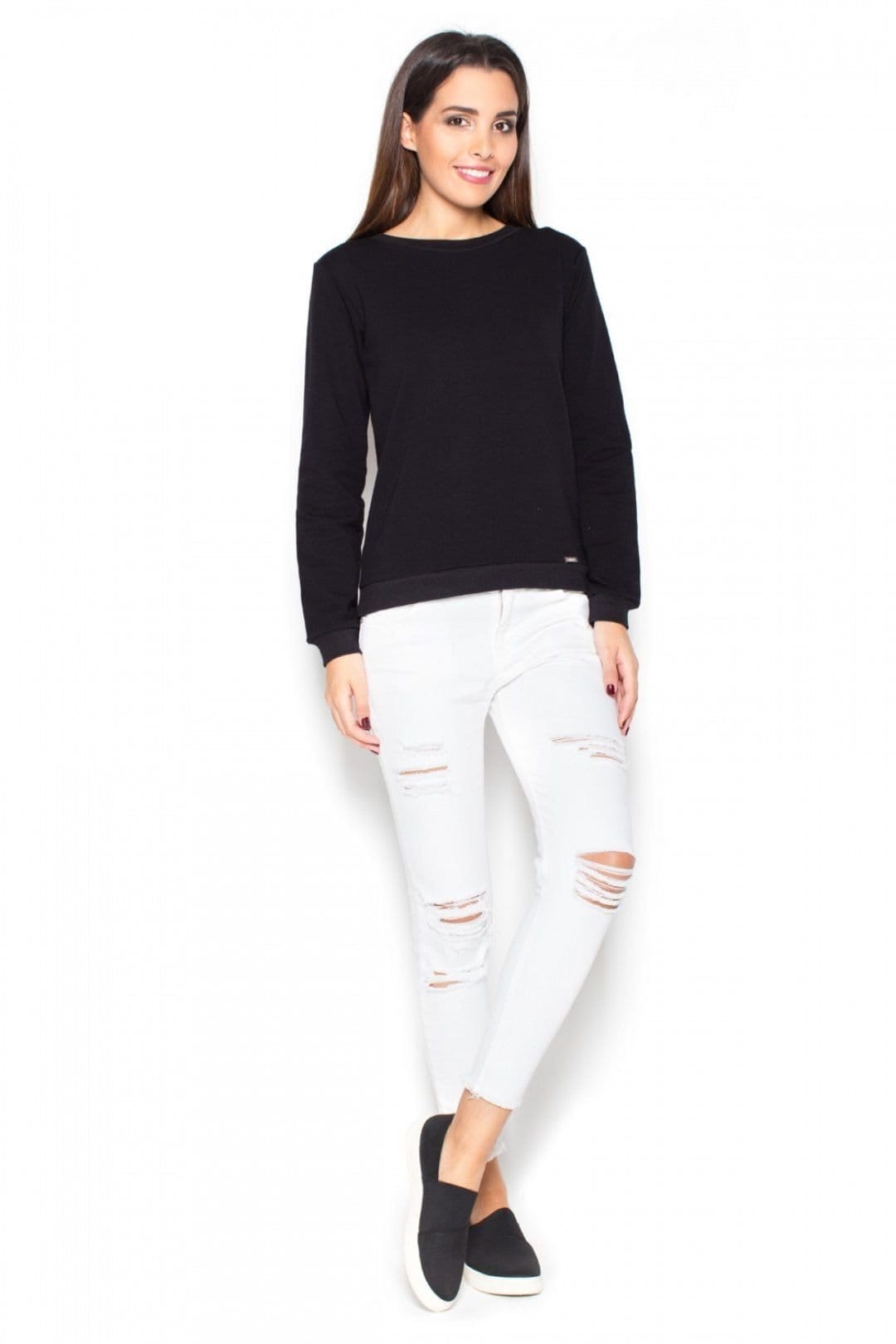 Love Lace Black Soft Knit Sweatshirt Blouse with Back Bow