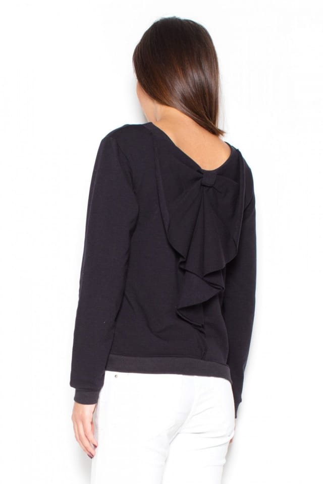 Love Lace Love Lace Women's Soft Knit Sweatshirt Blouse with Back Bow in Black - 2