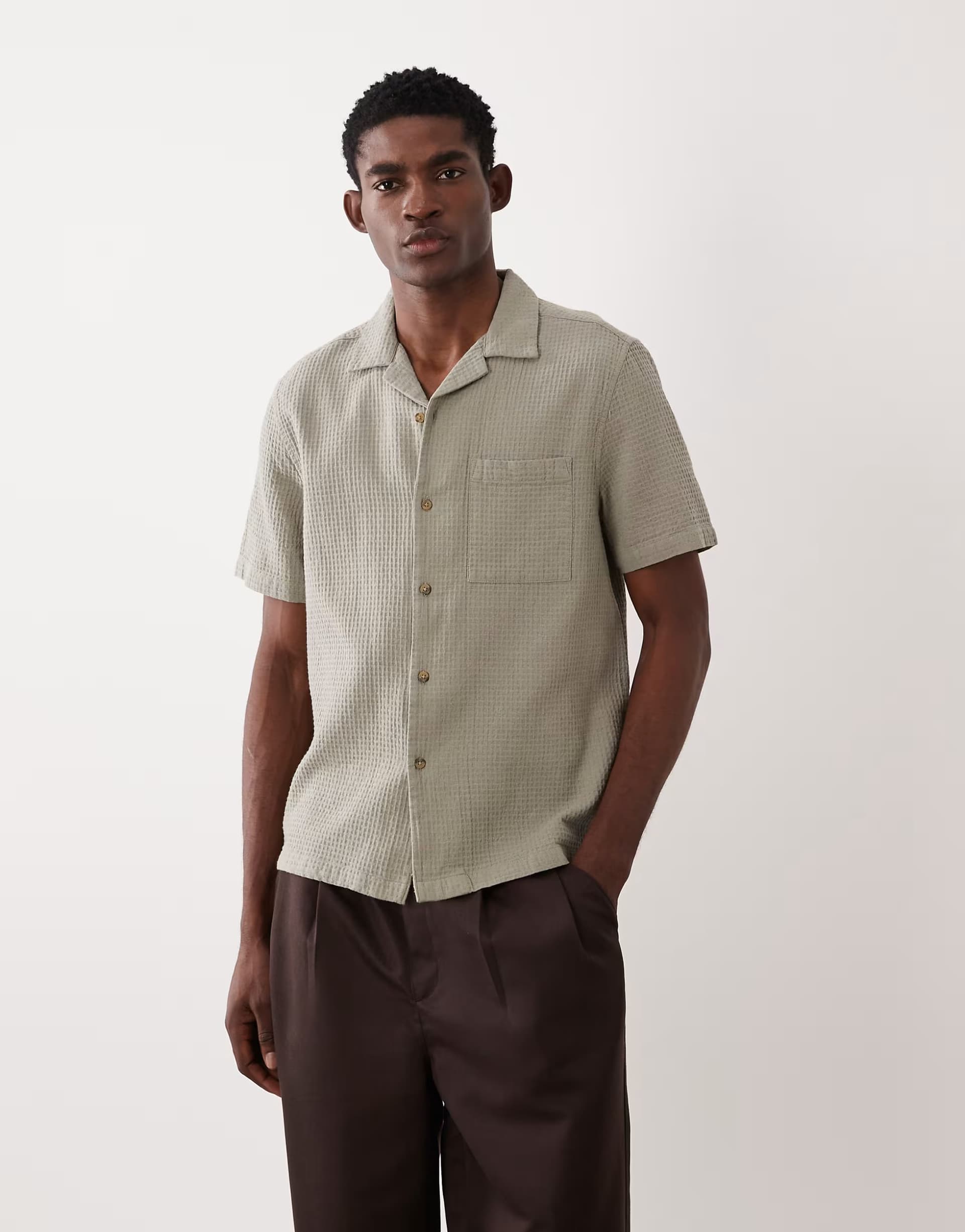 ASOS ASOS DESIGN regular fit revere waffle shirt in green