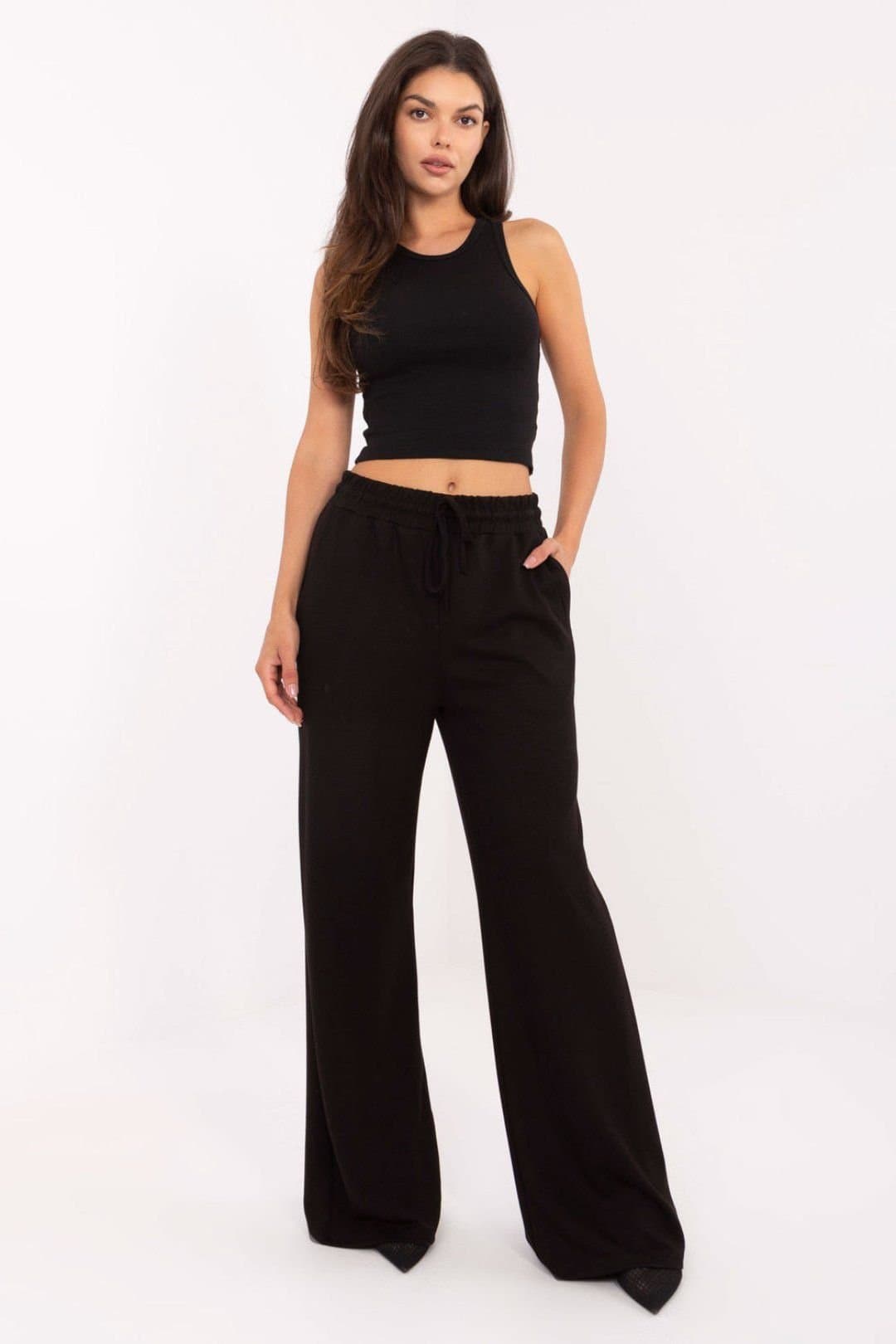 Love Lace Love Lace Women's Casual Wide Leg High Waist Sweatpants in Black