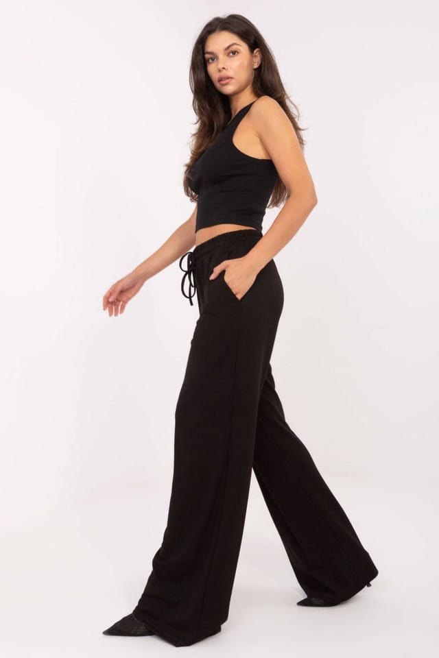 Love Lace Love Lace Women's Casual Wide Leg High Waist Sweatpants in Black - 2