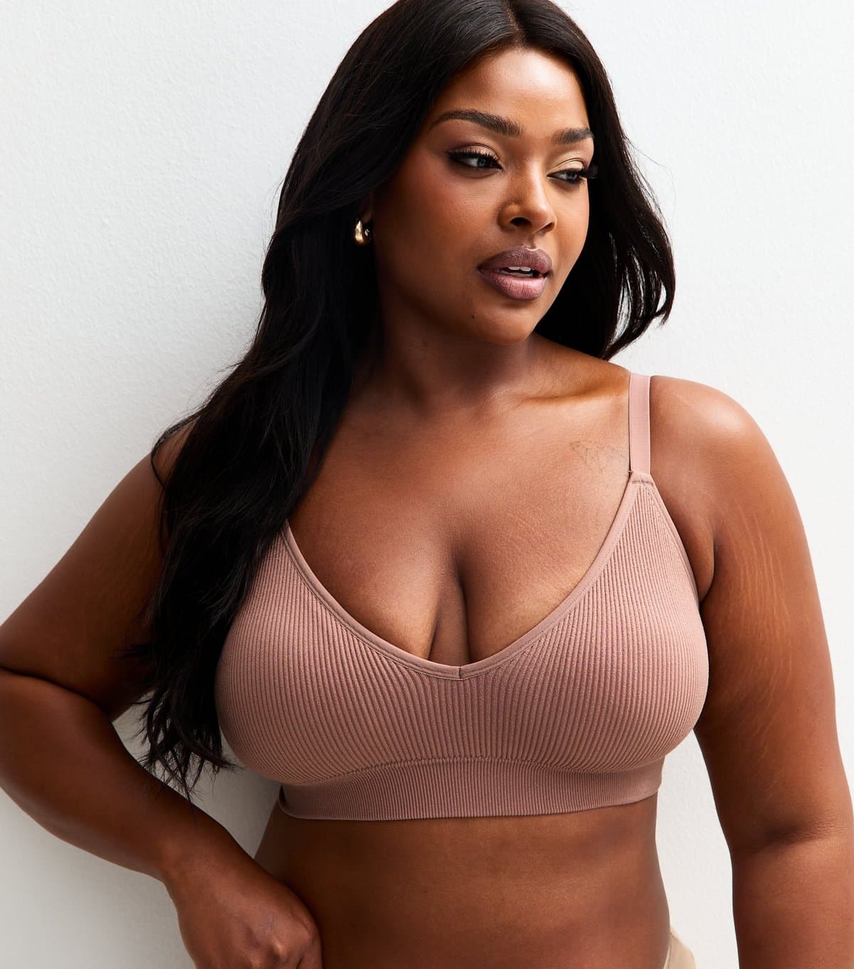 New Look Women's Plus Size Dark Pink Ribbed Seamless Bra Curves New Look