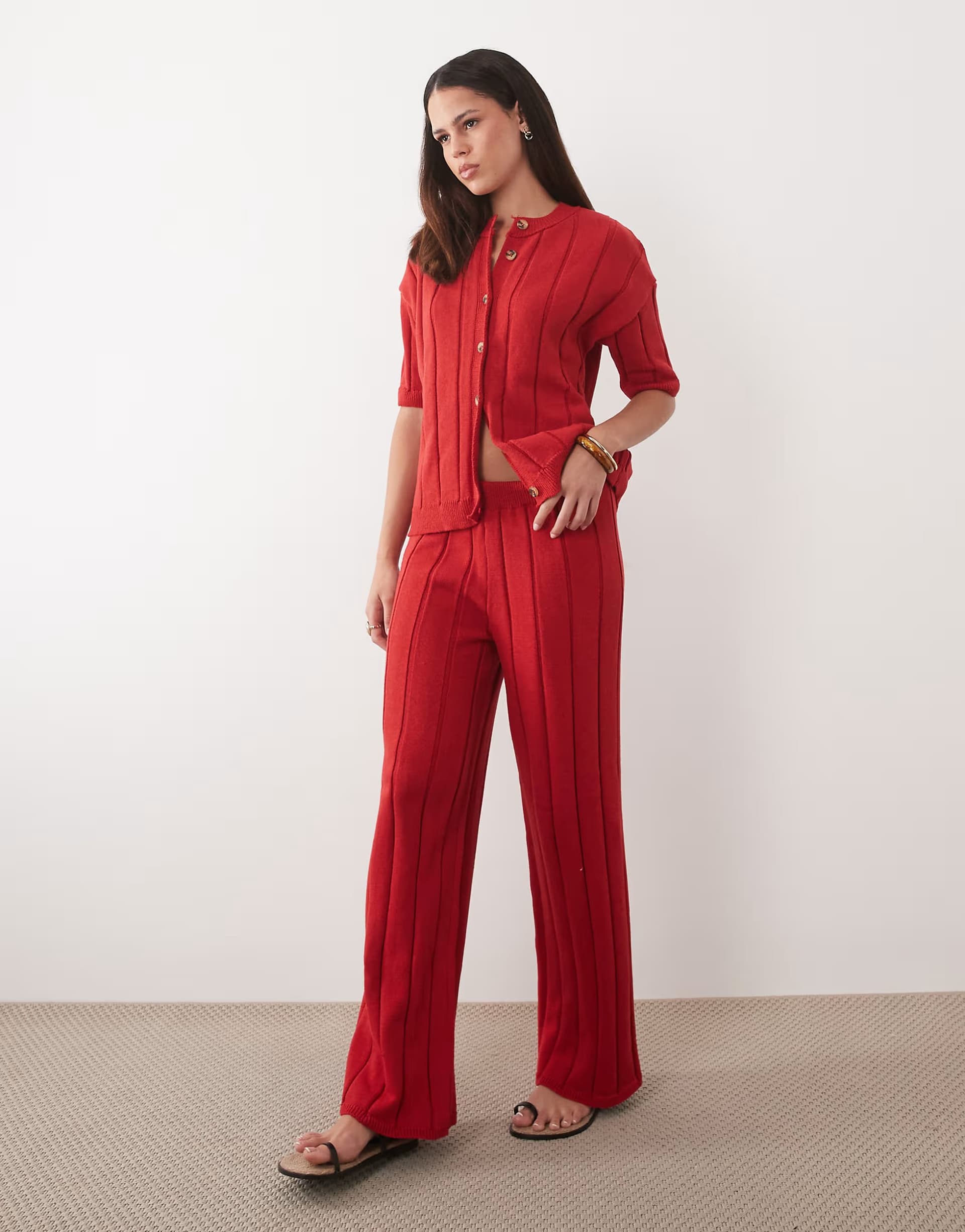 ASOS ASOS DESIGN knitted cotton trouser co-ord in red