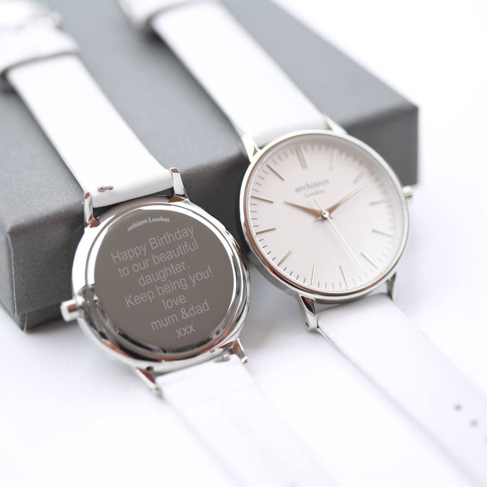 Wear We Met Wear We Met Women's Personalised Blanc Watch Silver Bezel - Engraved in White