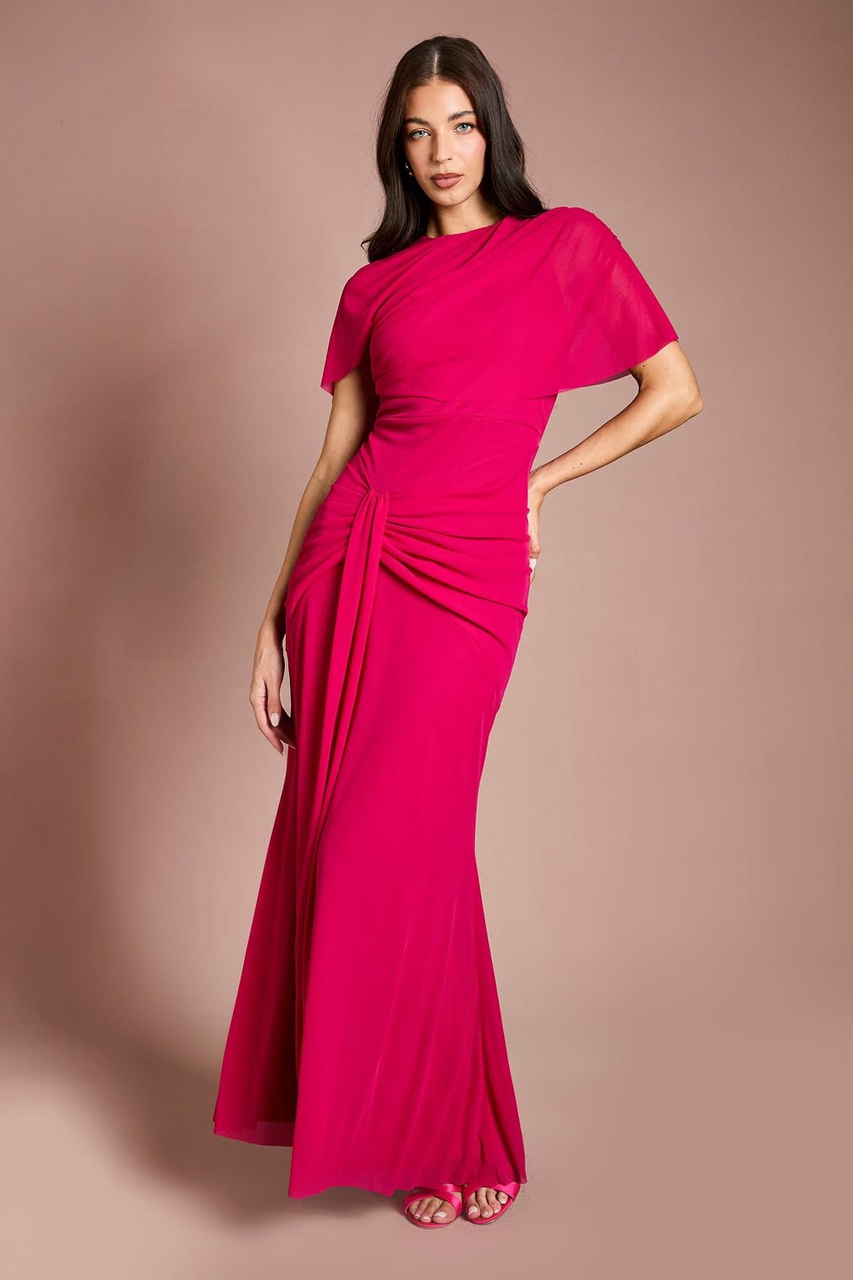 Coast Coast Women's Contour Collective Twist Cape Sleeve Dress in Hot Pink