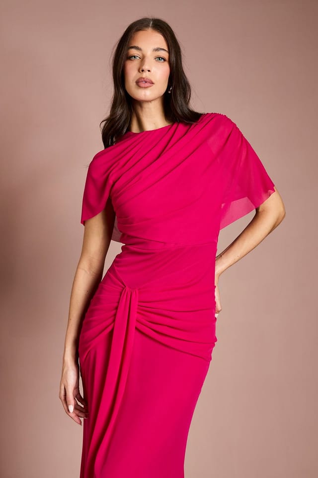 Coast Coast Women's Contour Collective Twist Cape Sleeve Dress in Hot Pink - 2