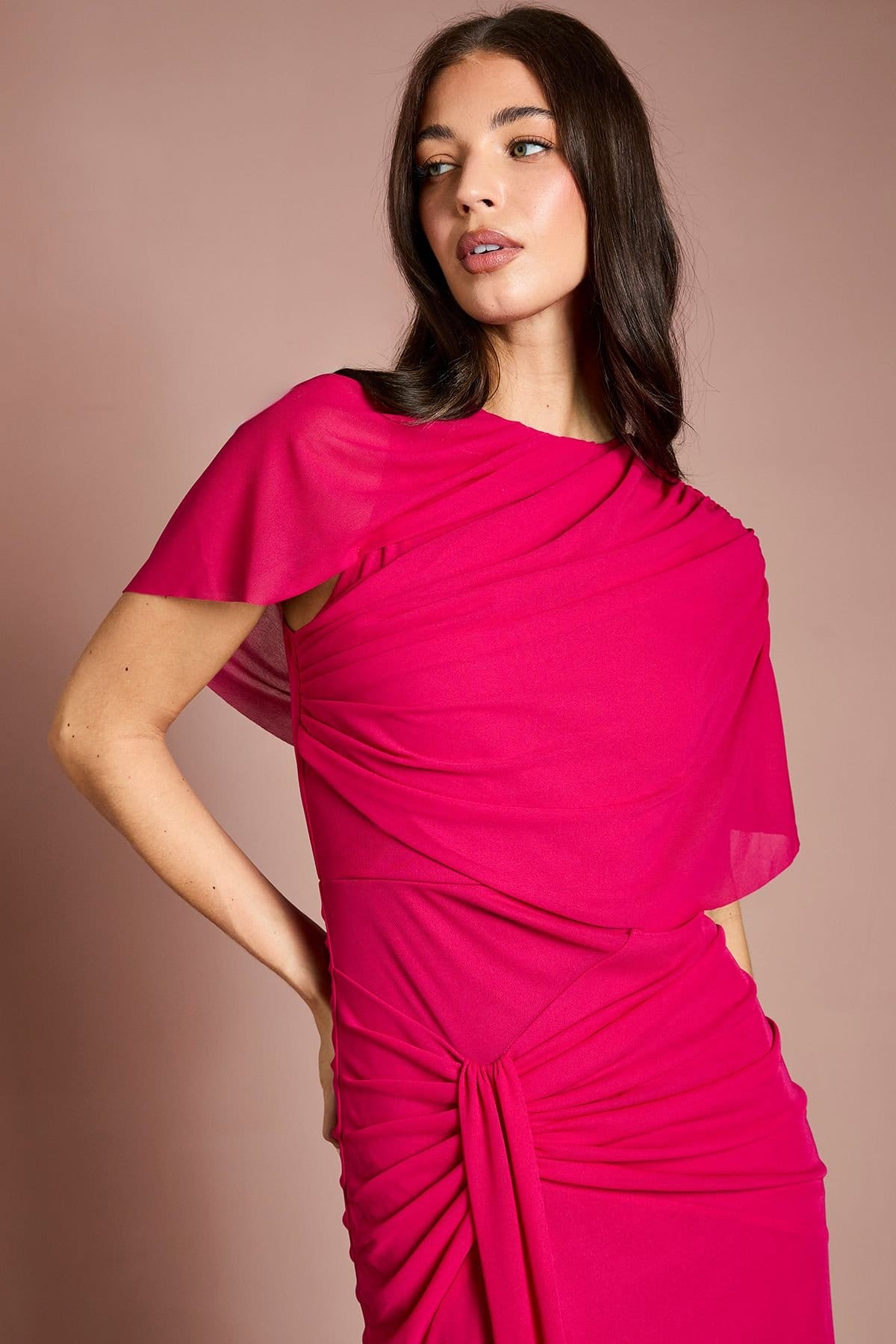 Coast Coast Women's Contour Collective Twist Cape Sleeve Dress in Hot Pink - 4