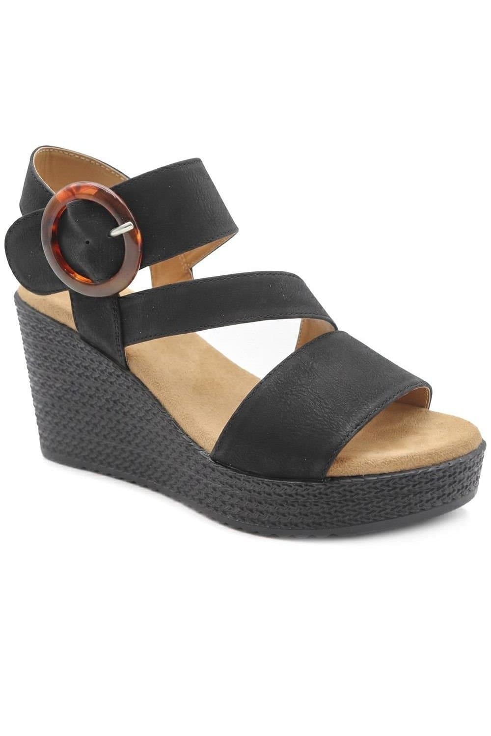 Pavers Pavers Women's Fashionable Woven Wedge Heel Sandals in Black