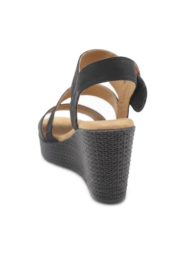 Pavers Pavers Women's Fashionable Woven Wedge Heel Sandals in Black - 3