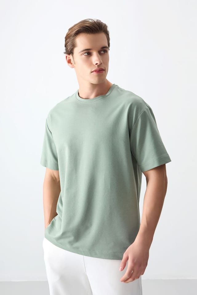 Tommy Life Tommy Life Men's Oversized Cotton Blend Crew Neck T-Shirt in Mint - 2