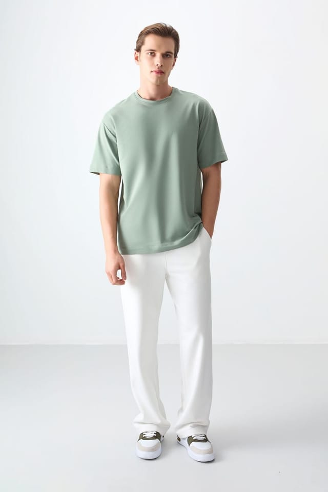 Tommy Life Tommy Life Men's Oversized Cotton Blend Crew Neck T-Shirt in Mint - 3