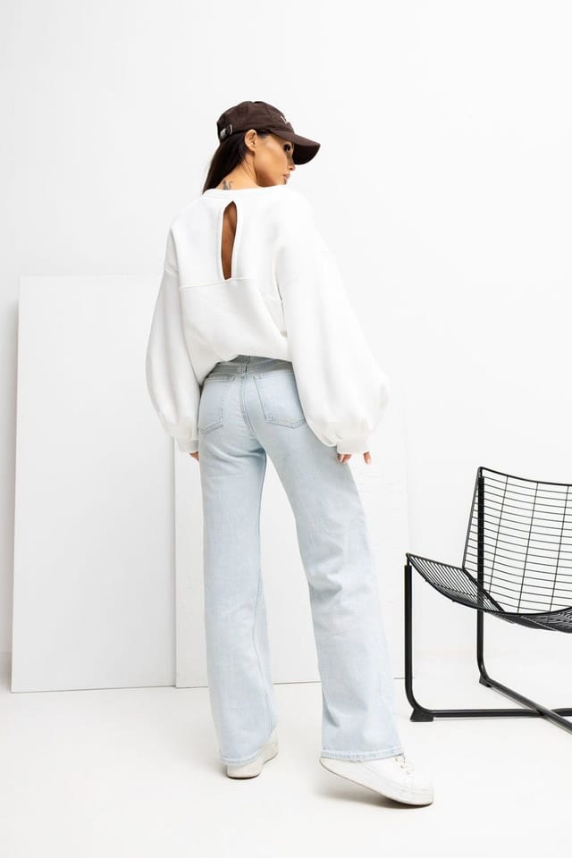 Love Lace Love Lace Women's Soft Cotton Elastane Sweatshirt with Back Slit in White - 3