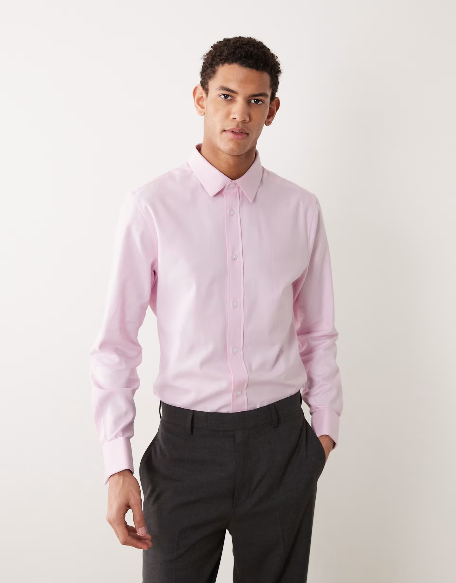 ASOS ASOS DESIGN smart slim textured shirt with double cuff in pink