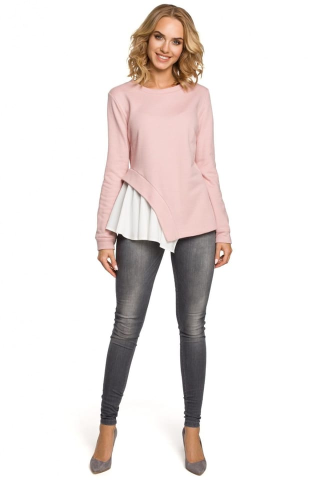 Love Lace Love Lace Women's Asymmetric Long Sleeve Blouse Rib Knit Airy in Pink - 2