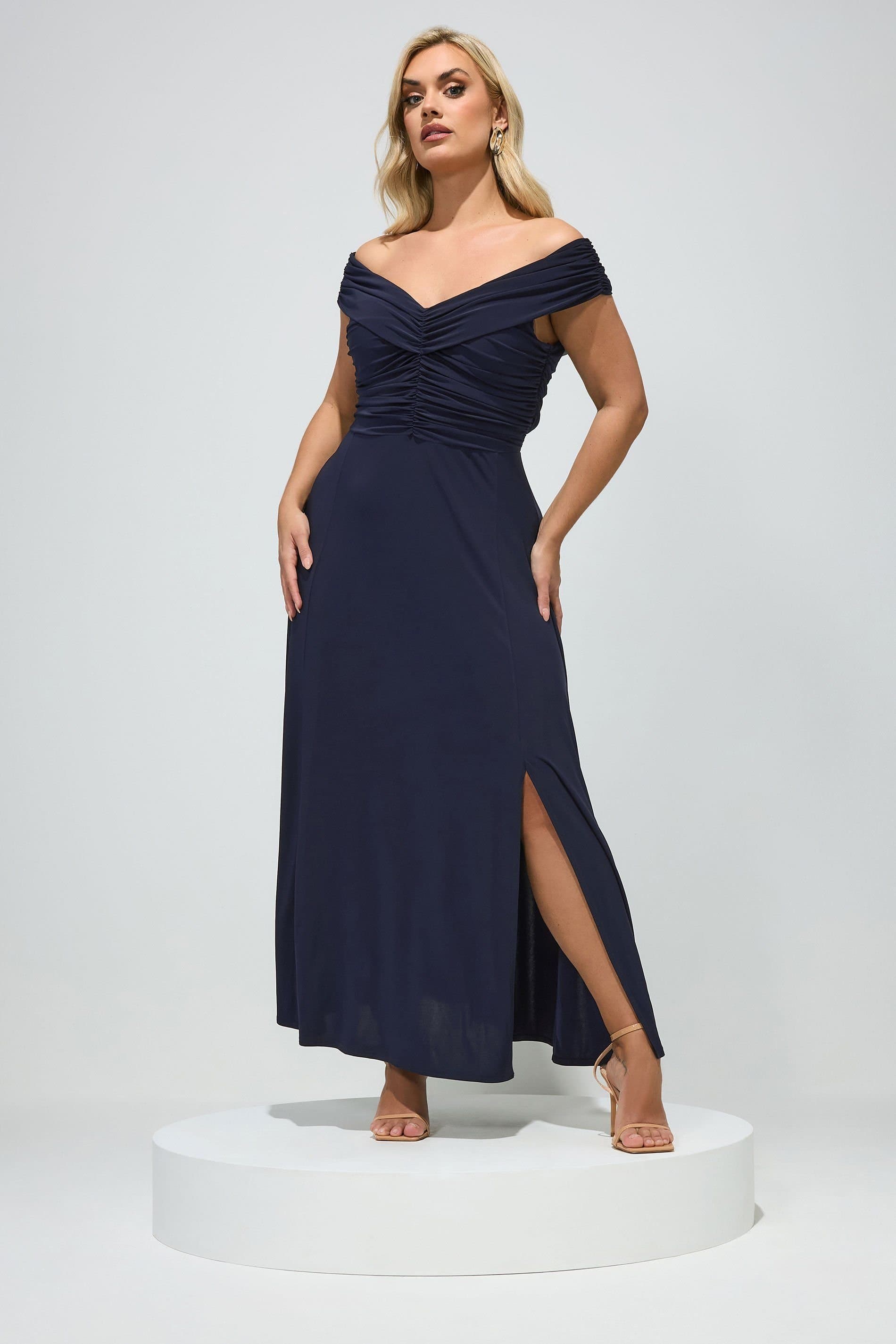Yours Yours Women's Gathered Front Maxi Dress in Dark Navy