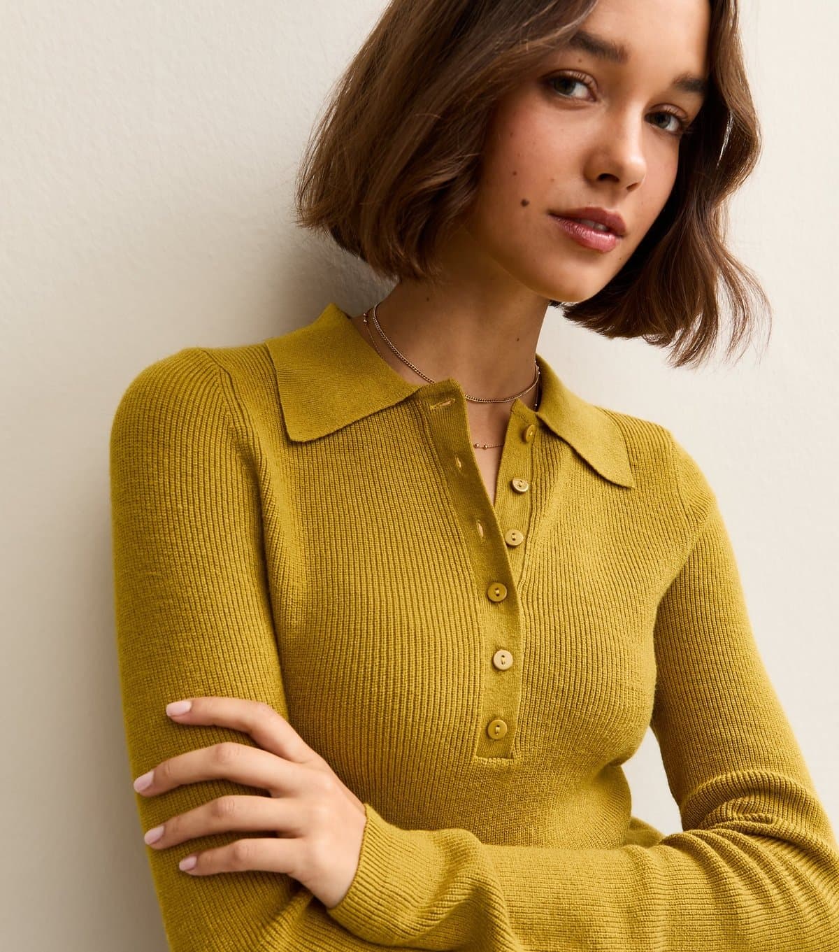 New Look New Look Mid Green Ribbed Polo Top