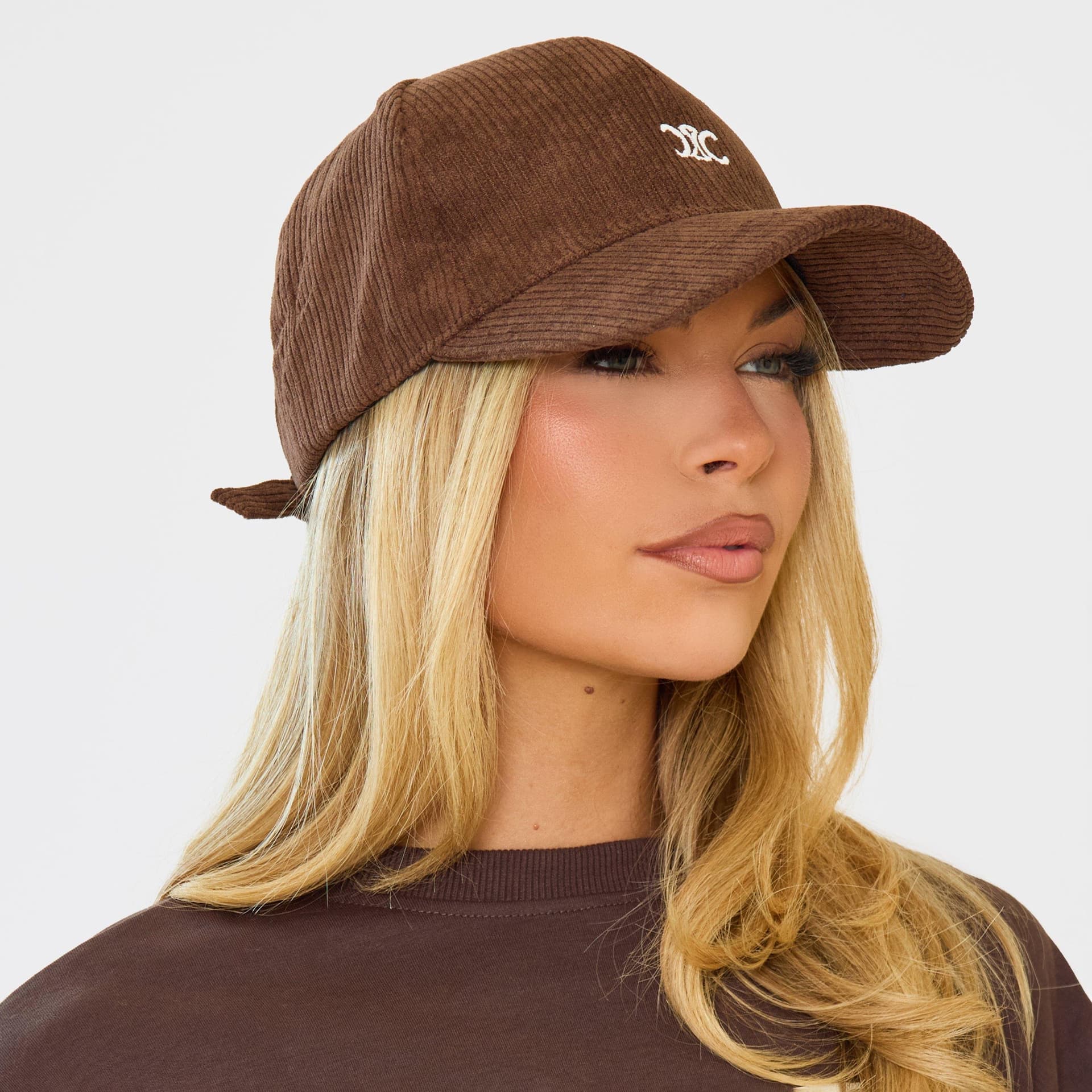 EGO Logo Detail Basic Baseball Cap In Brown Cord, Women's Size UK 0