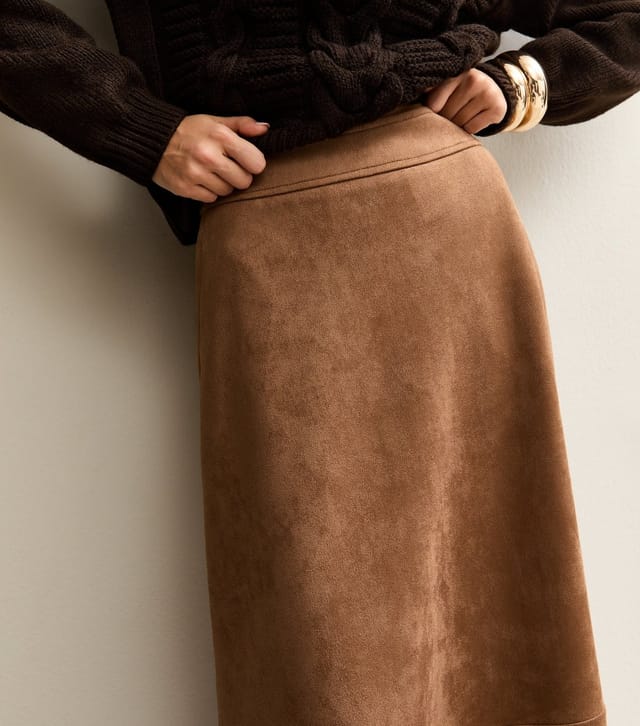 New Look Women's Tan Faux Suede A Line Midi Skirt New Look - 2