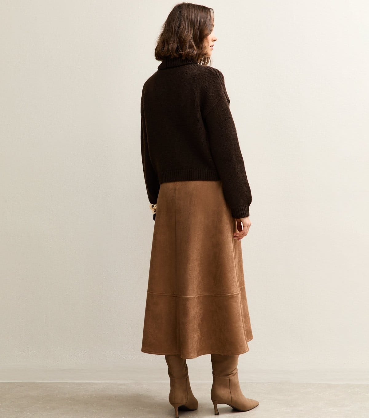 New Look Women's Tan Faux Suede A Line Midi Skirt New Look - 4