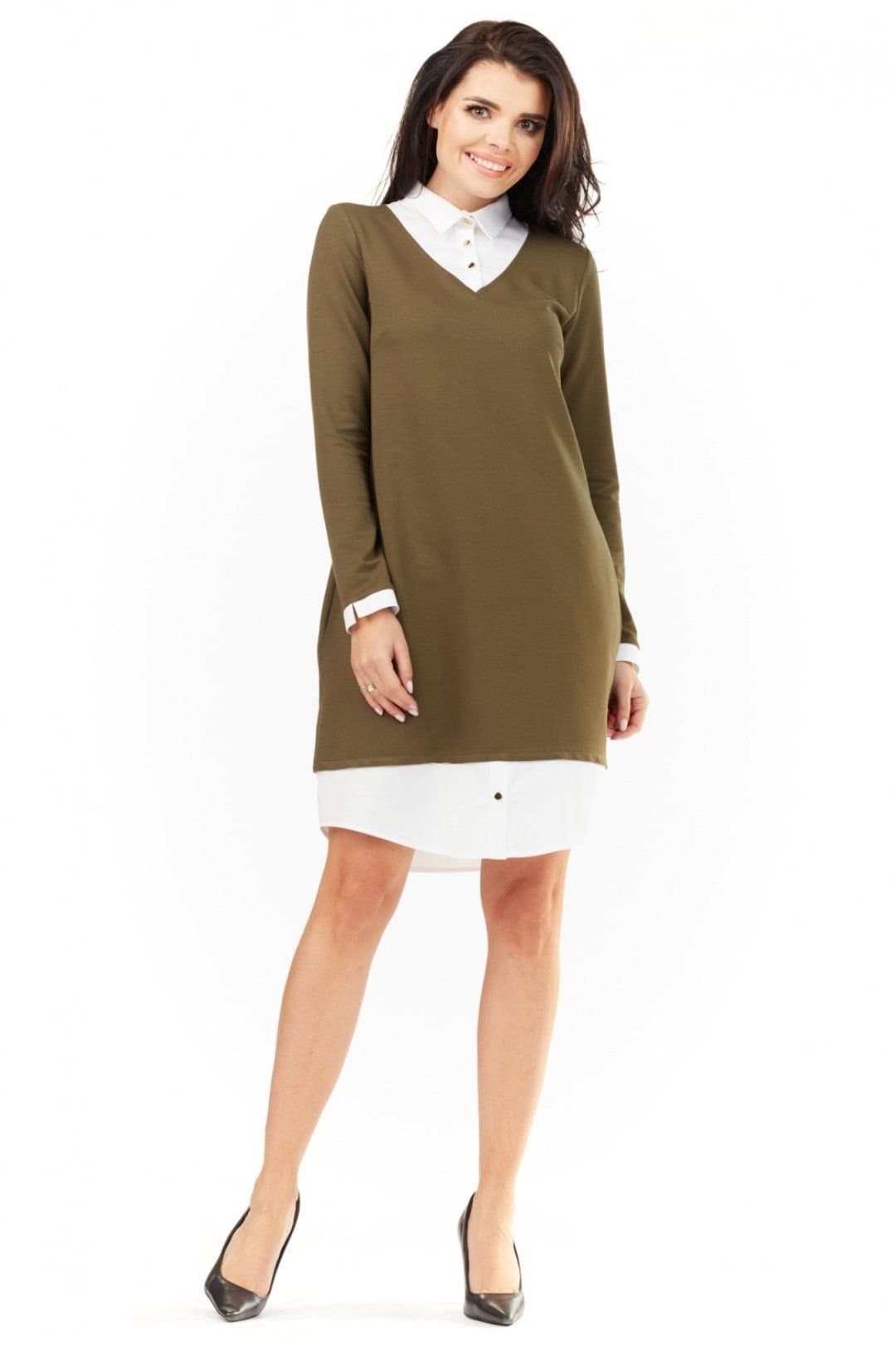 Love Lace Love Lace Women's Long Sleeve Day Dress with White Insets in Green