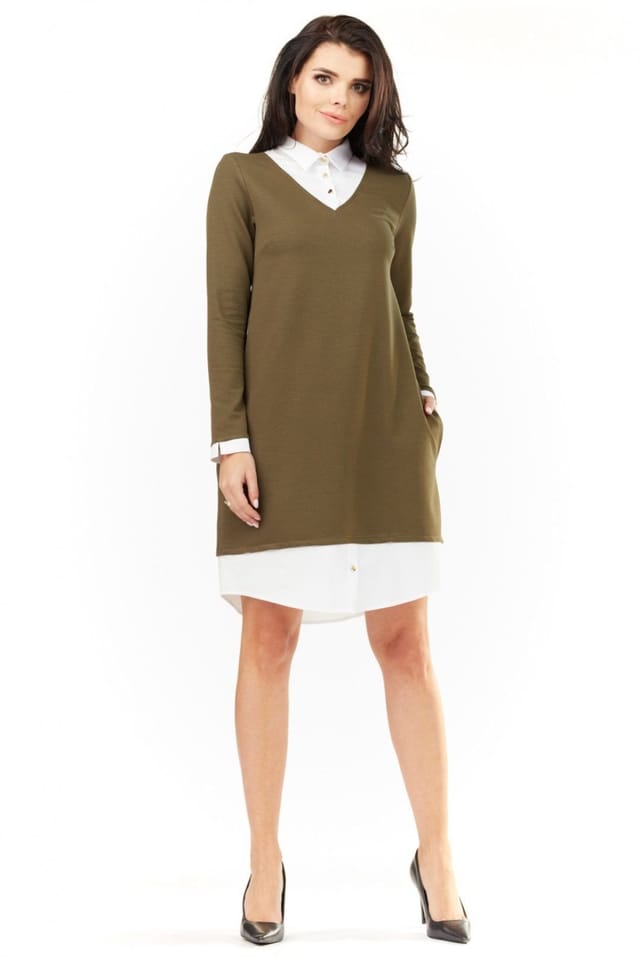Love Lace Love Lace Women's Long Sleeve Day Dress with White Insets in Green - 2