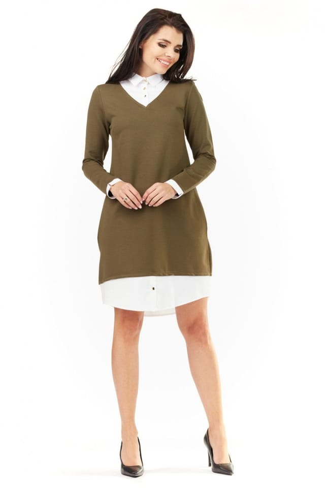 Love Lace Love Lace Women's Long Sleeve Day Dress with White Insets in Green - 3