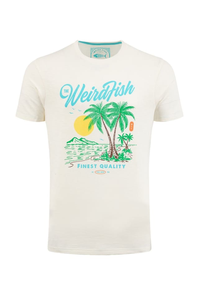 Weird Fish Weird Fish Men's Palm Island Front Print Graphic T-Shirt in Off-White - 2