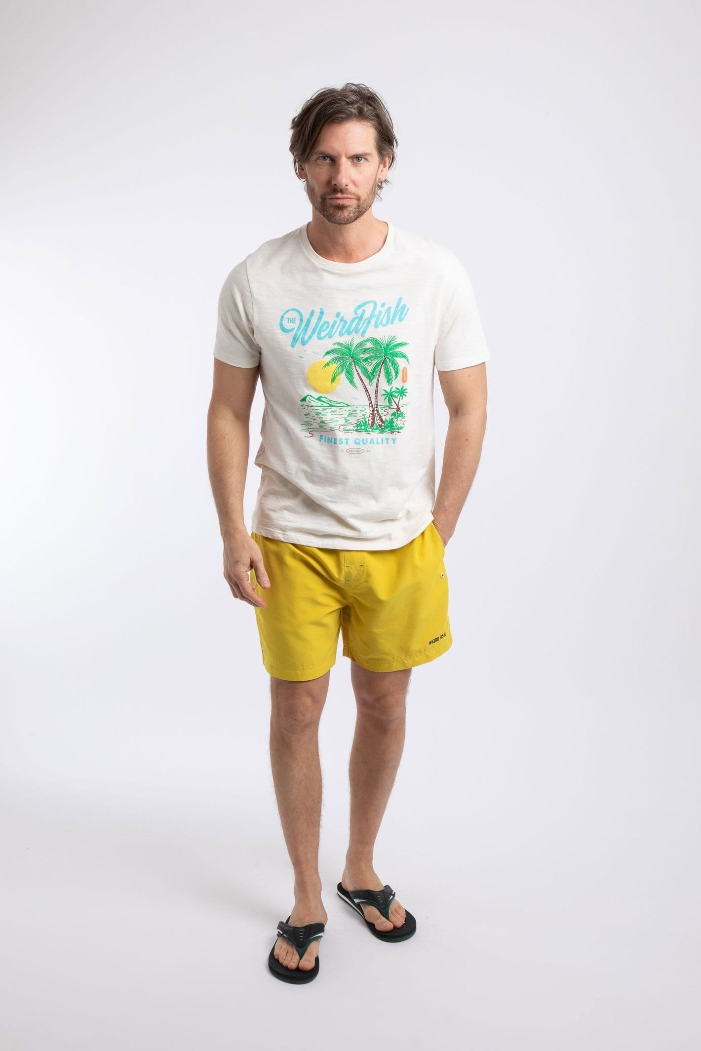 Weird Fish Weird Fish Men's Palm Island Front Print Graphic T-Shirt in Off-White - 4