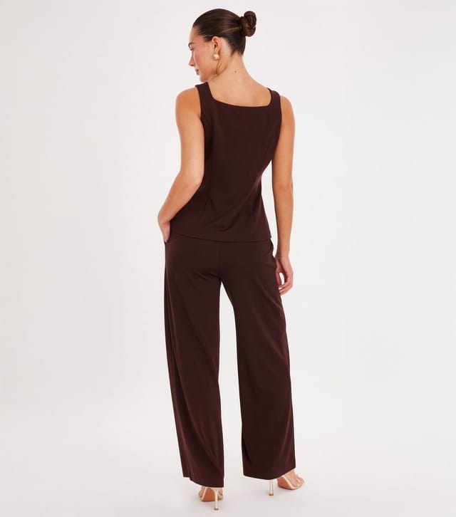 Quiz Women's Dark Brown Jersey Wide Leg Trousers Quiz New Look - 3
