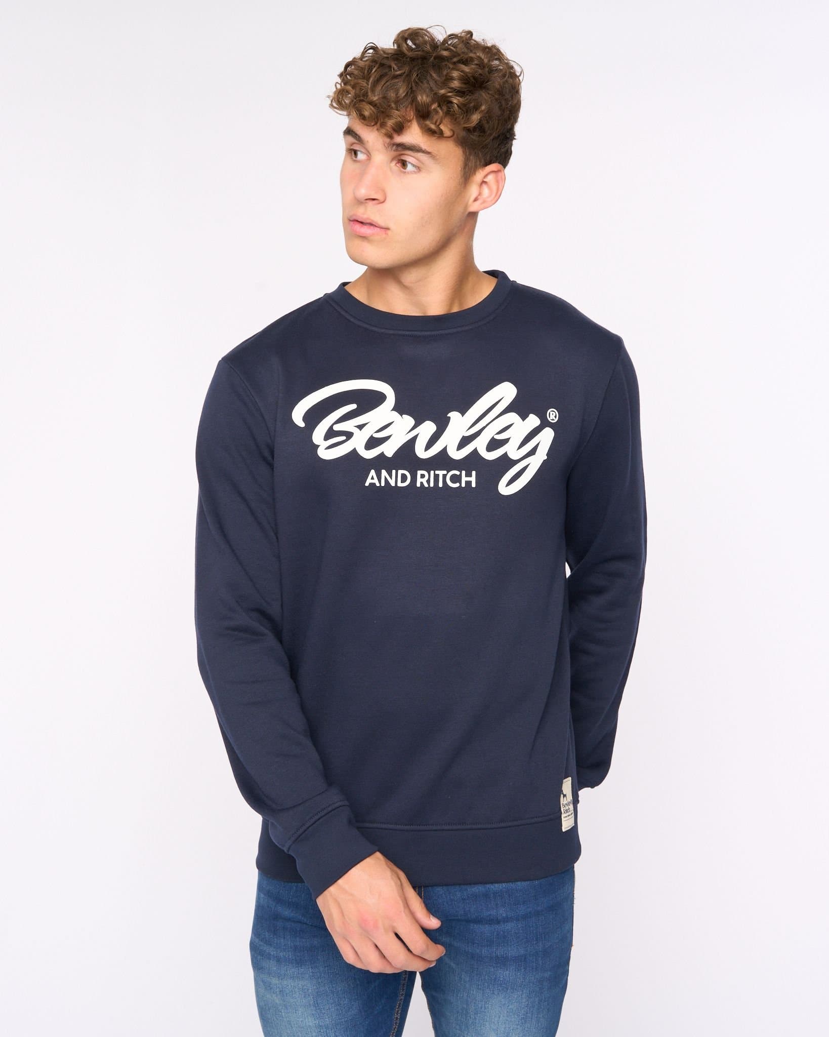 Bewley&Ritch Bewley&Ritch Yardley Men's Crew Neck Sweatshirt - Soft Fleece-Back Inner for Extra Warmth in Navy