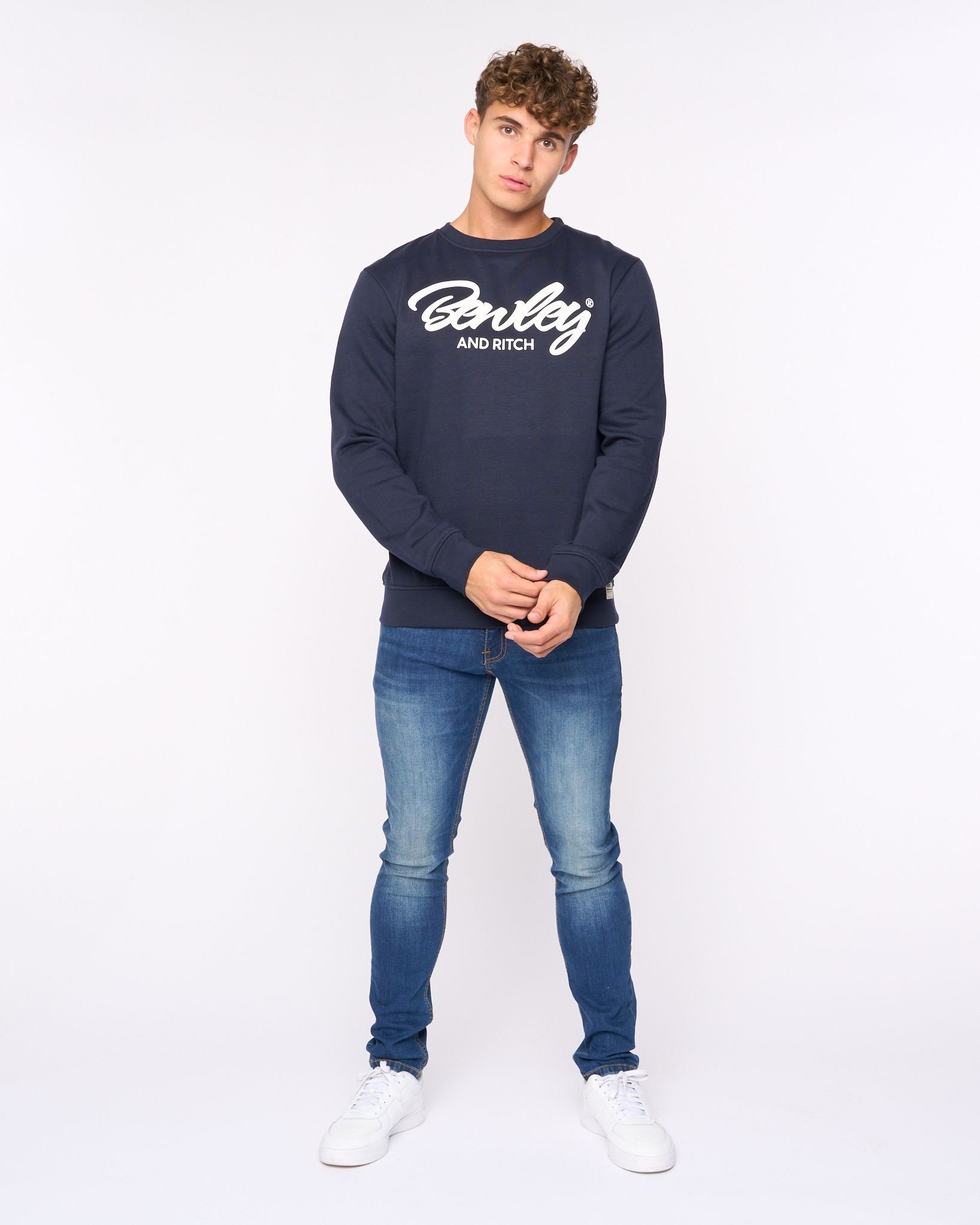 Bewley&Ritch Bewley&Ritch Yardley Men's Crew Neck Sweatshirt - Soft Fleece-Back Inner for Extra Warmth in Navy - 3