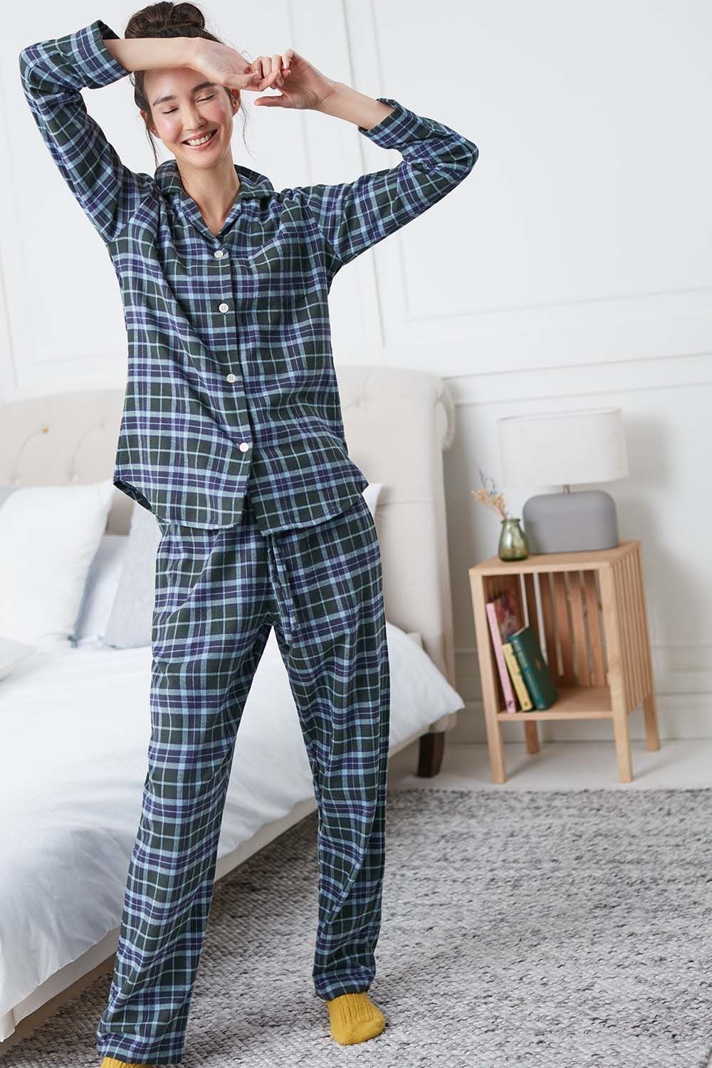 British Boxers British Boxers Women's 'Jura' Tartan Brushed Cotton Pyjama Set in Bottle Green - 3