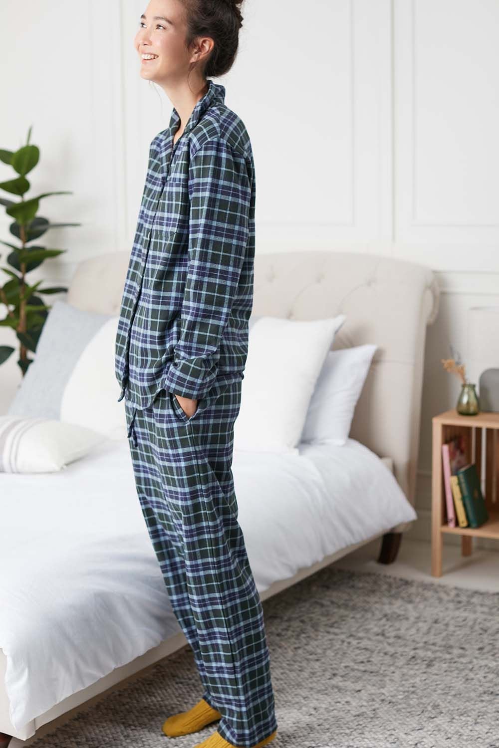 British Boxers British Boxers Women's 'Jura' Tartan Brushed Cotton Pyjama Set in Bottle Green - 4