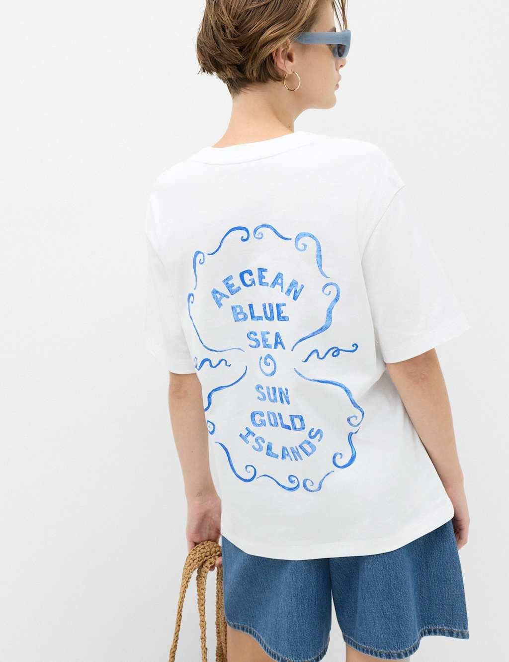 Marks & Spencer M&S Pure Cotton Graphic Oversized T-Shirt White