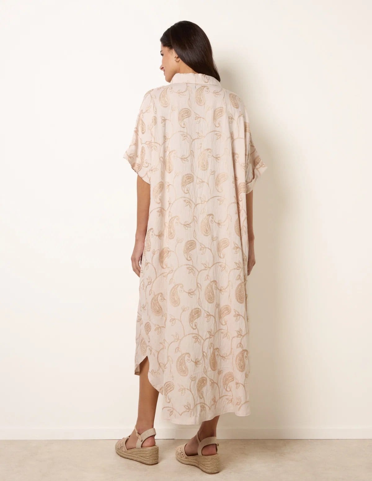Blue Vanilla Tunic Style Button Front Dress With Paisley Embroidery - 4
