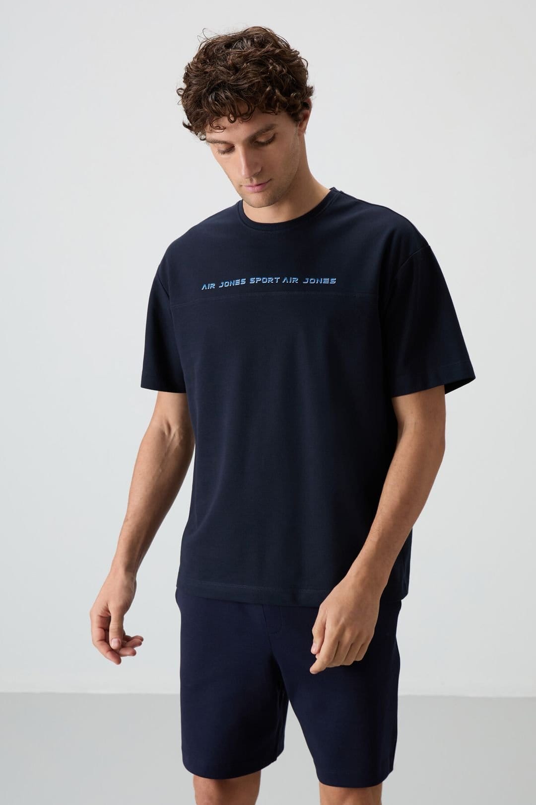 Tommy Life Tommy Life Men's Oversized Crew Neck Printed T-Shirt in Navy - 1