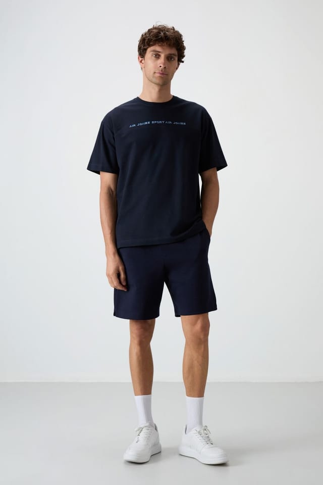 Tommy Life Tommy Life Men's Oversized Crew Neck Printed T-Shirt in Navy - 2