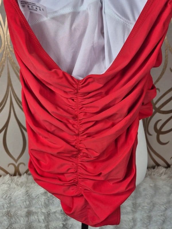 Shein Red ruched halter neck cupped control swimsuit size 16 new - 1