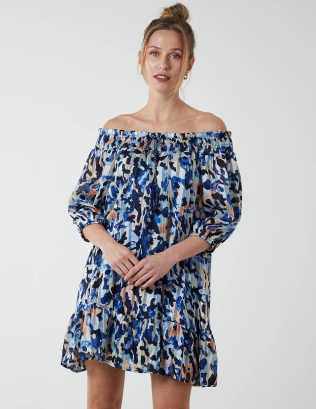 Blue Vanilla Sheared Neck Bardot Dress - 3