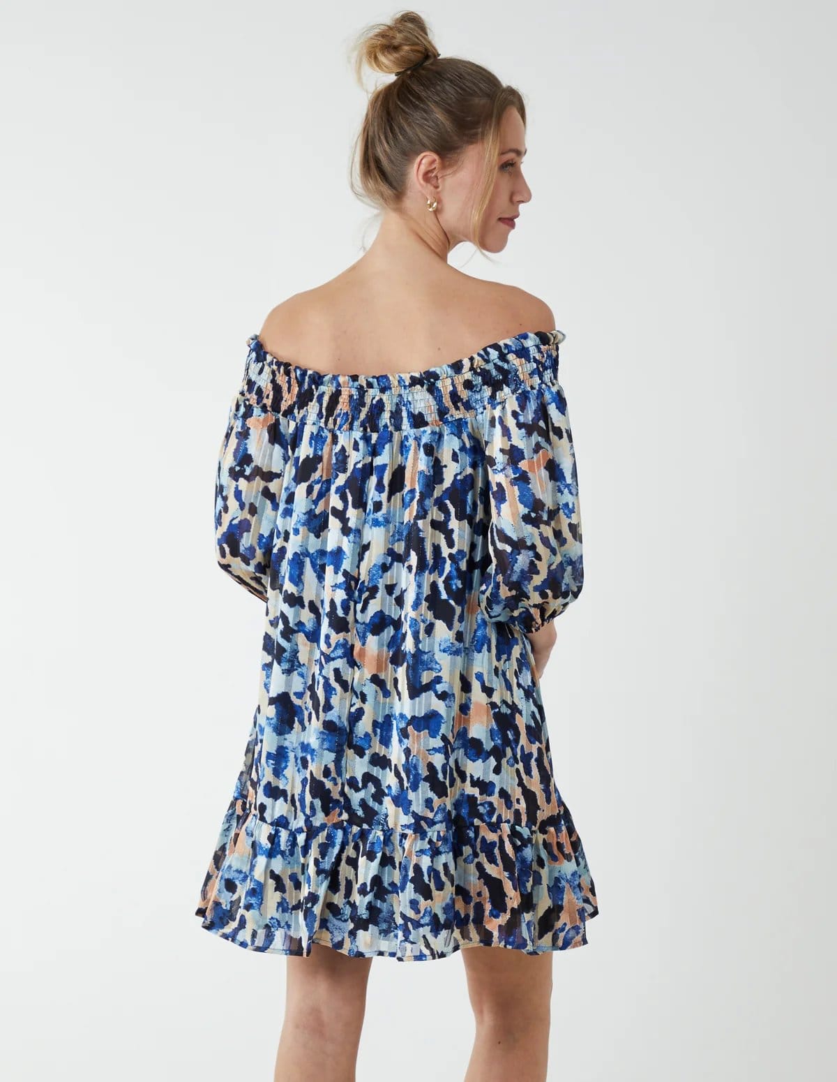 Blue Vanilla Sheared Neck Bardot Dress - 4