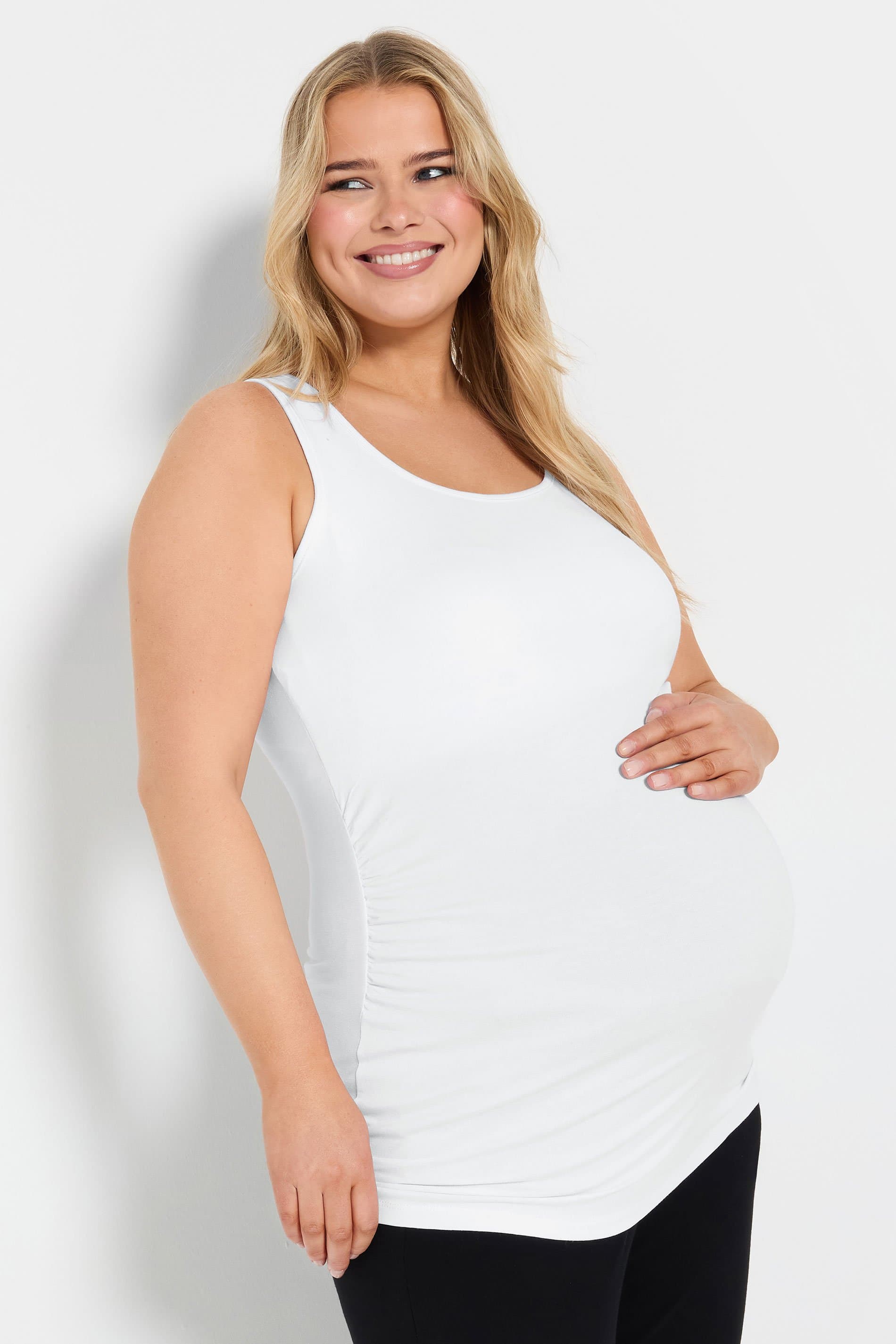 Bump It Up Maternity Plus Size Curve White Bralette Support Vest Top