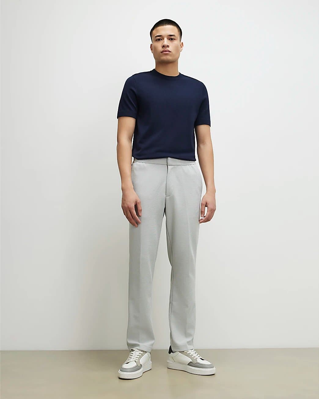 River Island Mens River Island Grey Slim Fit Stretch Textured Trousers