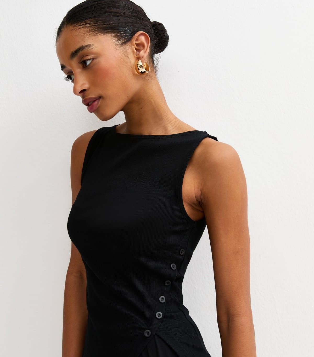 New Look Women's Black Asymmetric Hem Button Side Vest Top New Look