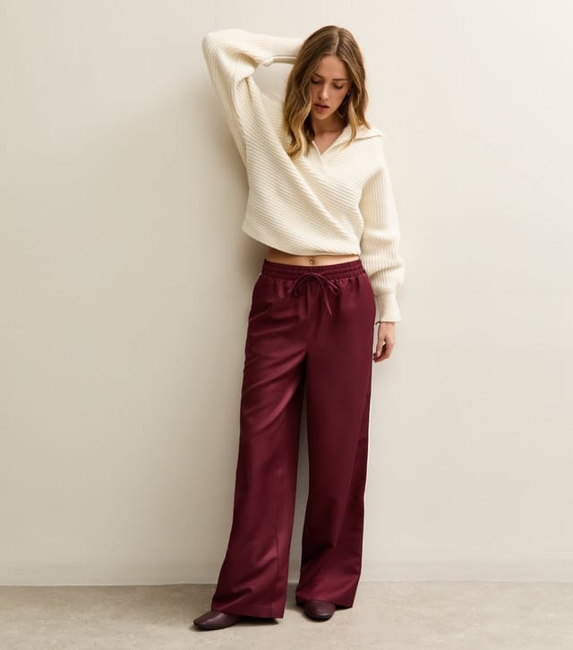 New Look Women's Burgundy Side Stripe Wide Leg Trousers New Look - 2