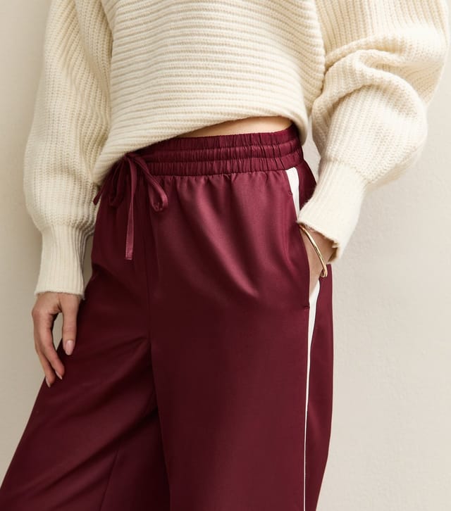 New Look Women's Burgundy Side Stripe Wide Leg Trousers New Look - 3