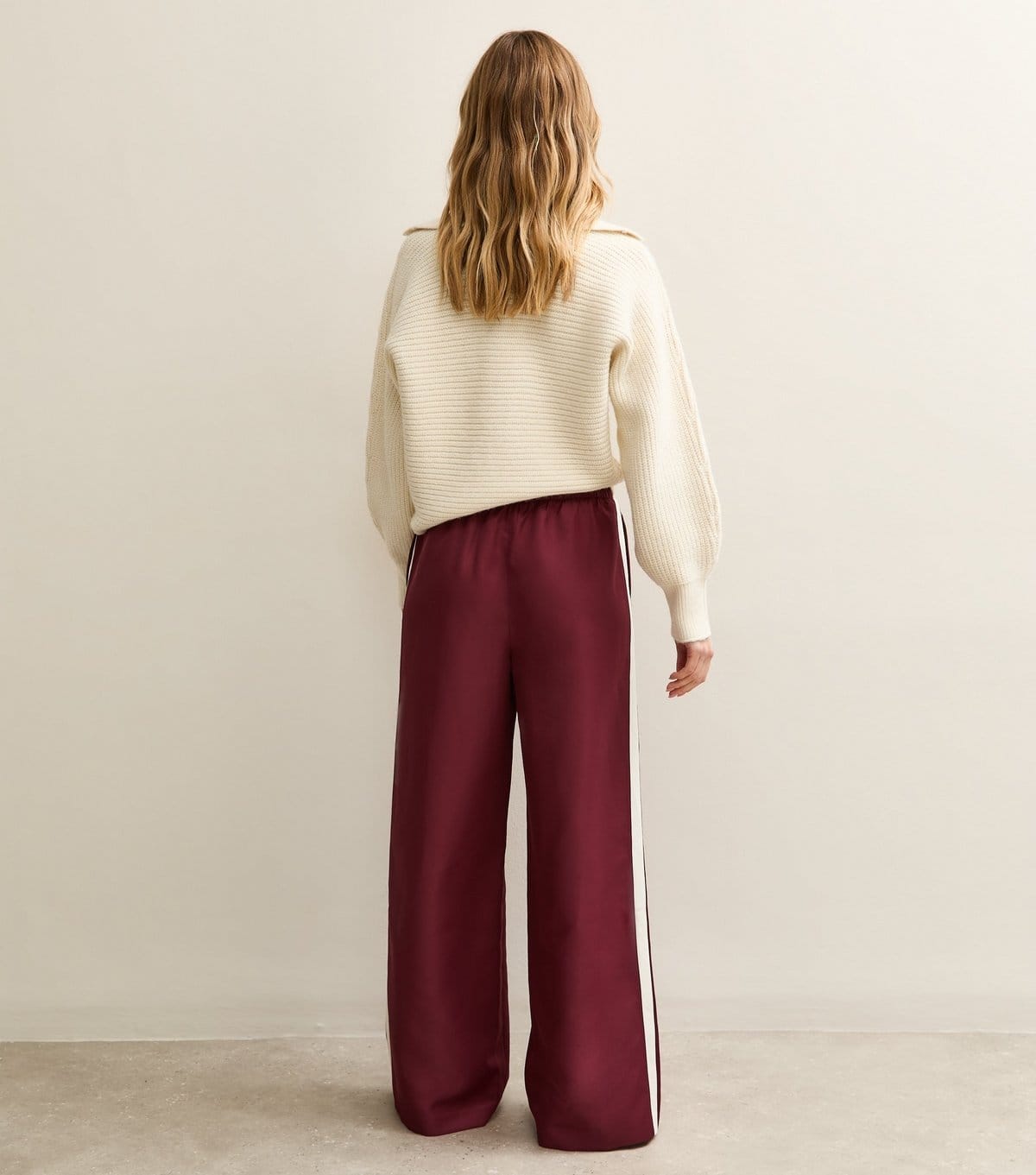 New Look Women's Burgundy Side Stripe Wide Leg Trousers New Look - 4